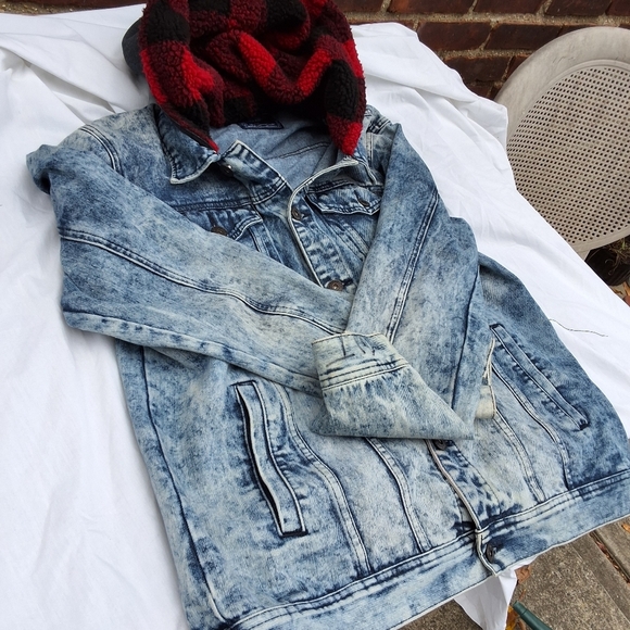 Vintage 80s Company One acid washed Denim hoodie Jacket XL-L - Picture 7 of 14